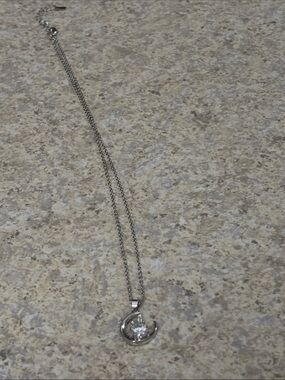 Silver Crescent Moon Necklace with Clear Crystal Pendant